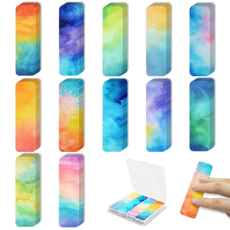 TOEMUR 48 Pieces Anxiety Sensory Stickers with Storage Box - Sensory Strips 2 Textured Surface Adhesives Fidget Strips for Office & Classroom Desk Relieve Adult & Teen Stress (Watercolor Style) - Image 1